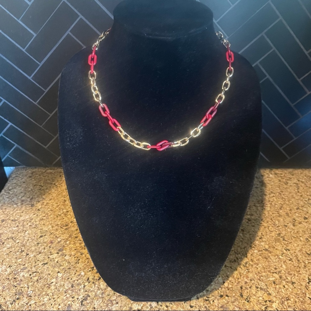 Red and Gold Chain Link Necklace - Picture 3 of 5